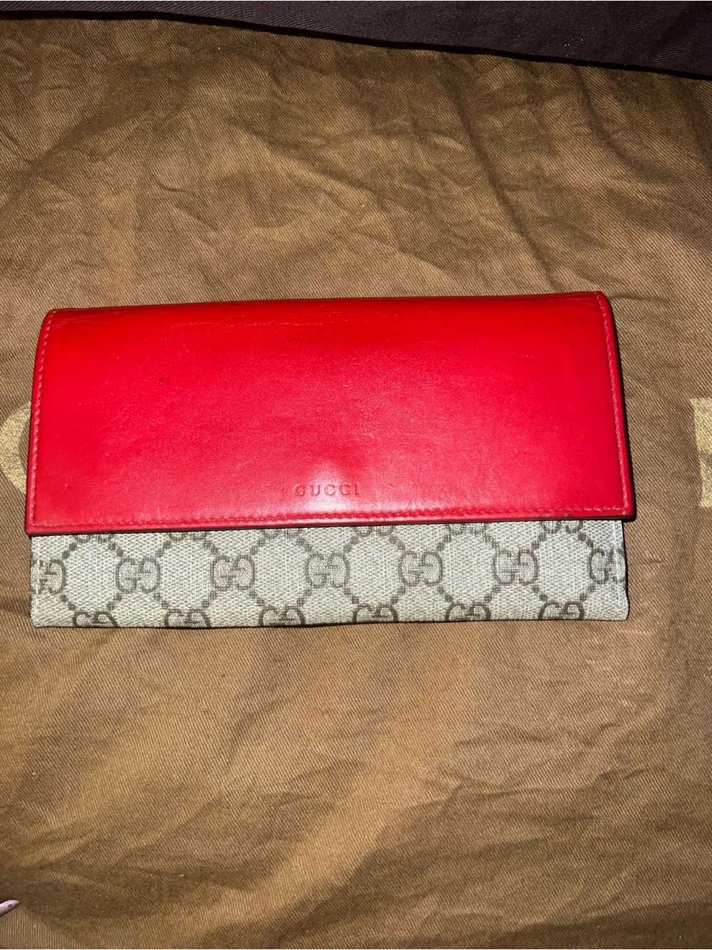 Gucci Red Leather and GG Monogram Continental Wallet